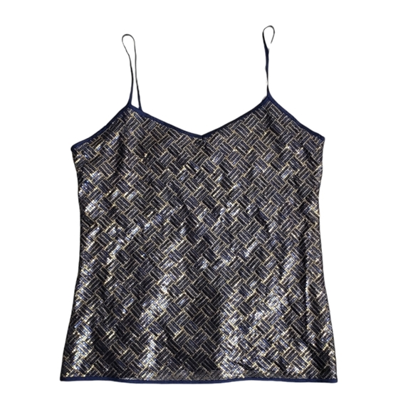 BANANA REPUBLIC Holiday Blue Gold Sequin Camisole Tank Top SZ M - Picture 7 of 7